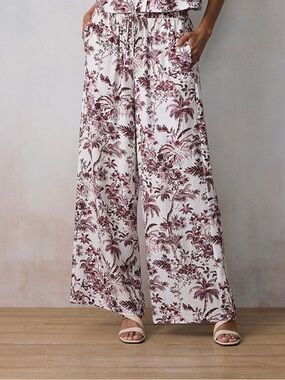 NWT Women's LC Lauren Conrad Pull-On Tropical Plum Wide Leg Soft Pants XXL